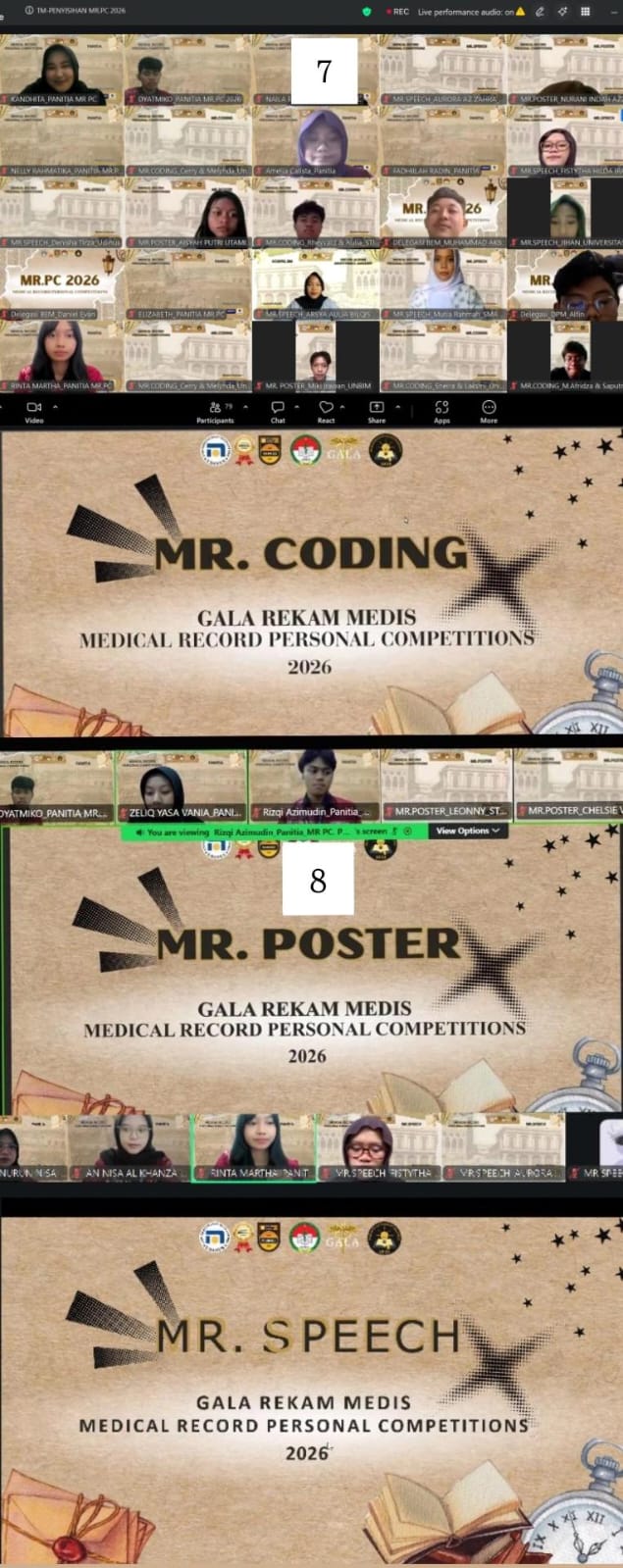 Keterangan : Gambar 7 Dokumentasi, Gambar 8 Breakout Room (MR.Coding, MR.Poster, MR.Speech)